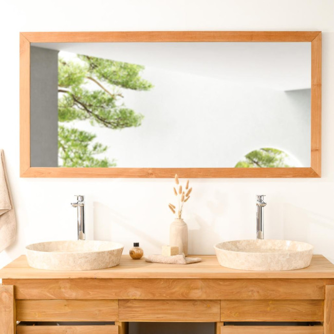 Grand miroir rectangle en teck massif 145x70