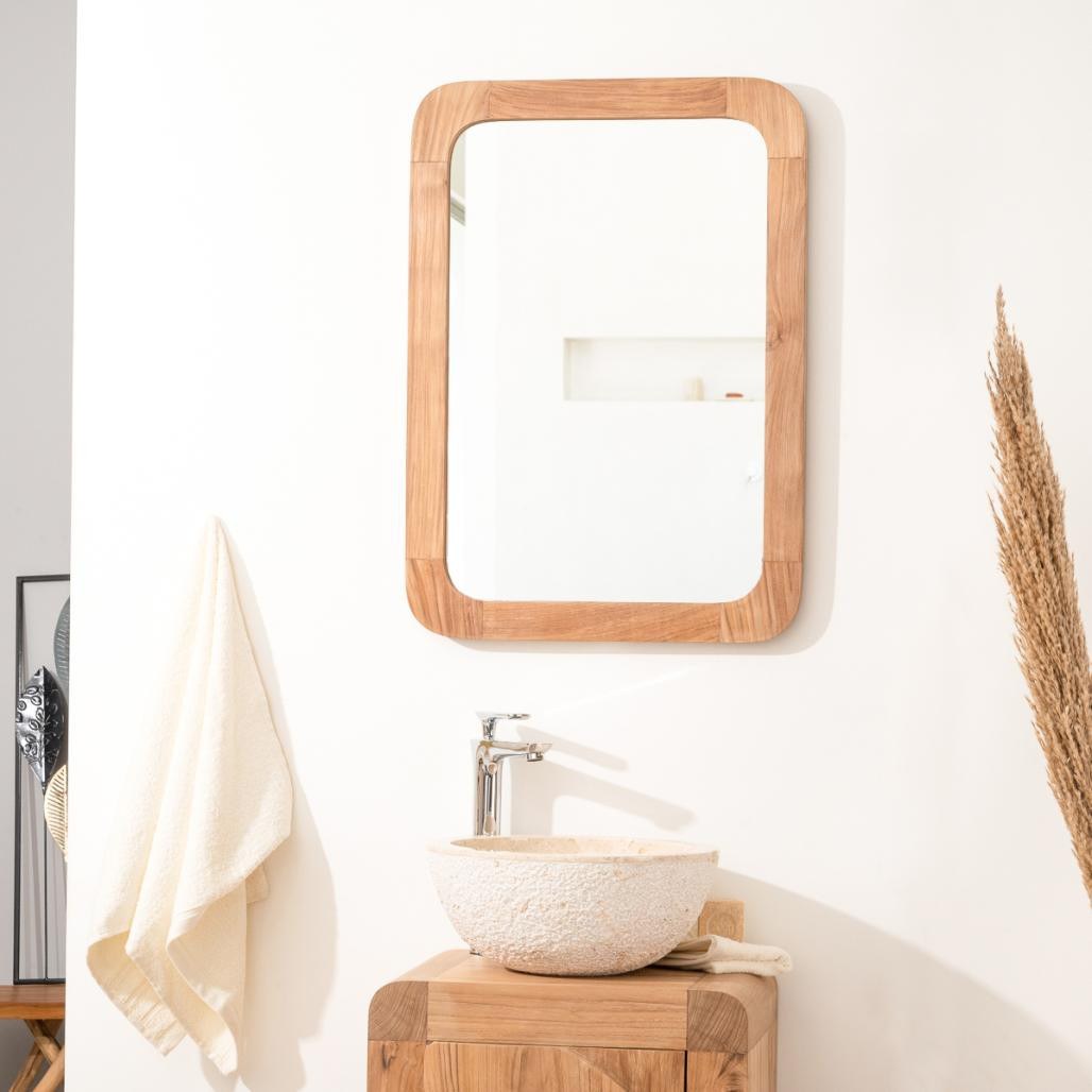 Miroir rétro en teck massif 70 cm x 50cm Miroir rétro en teck massif 70 cm x 50cm