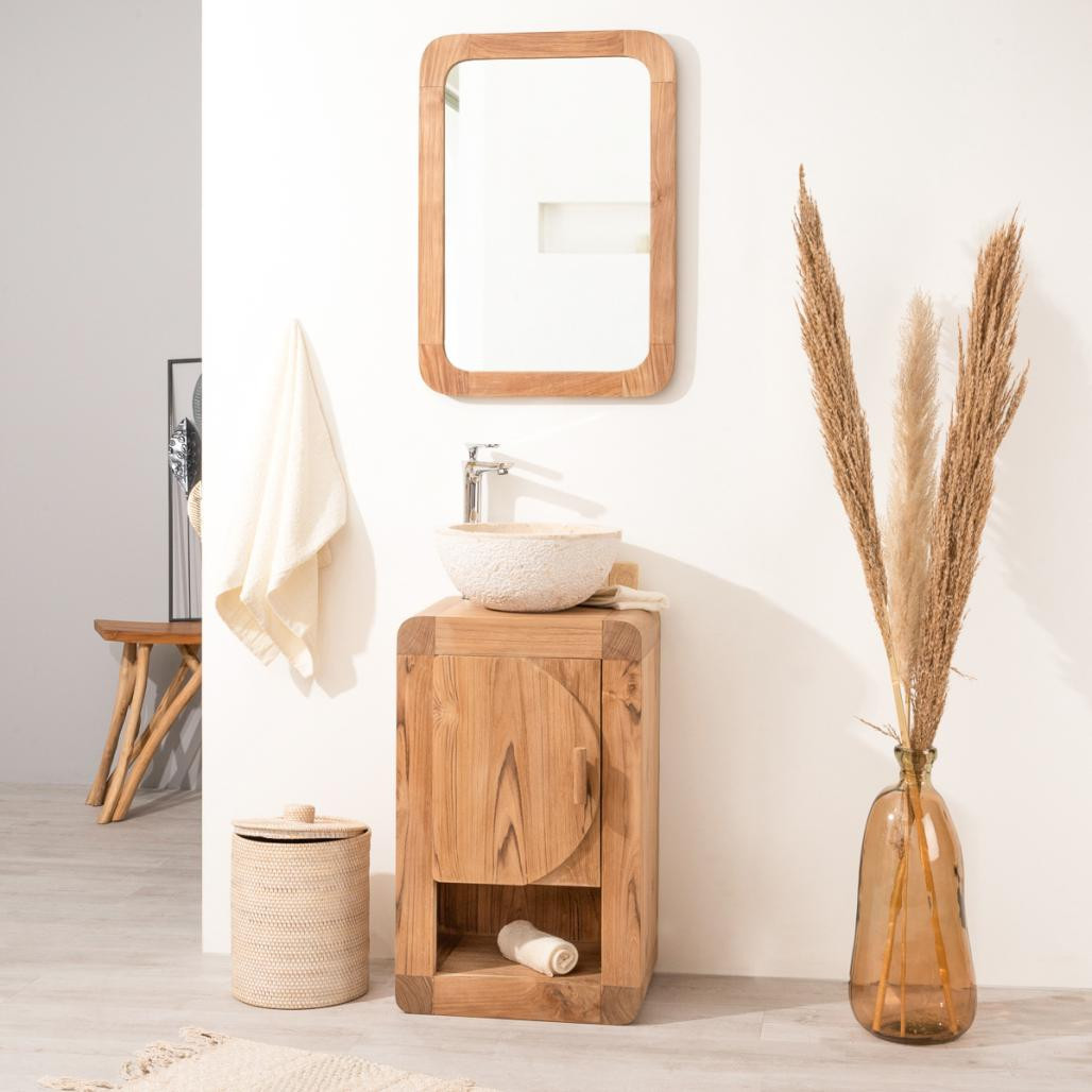 Miroir rétro en teck massif 70 cm x 50cm Miroir rétro en teck massif 70 cm x 50cm