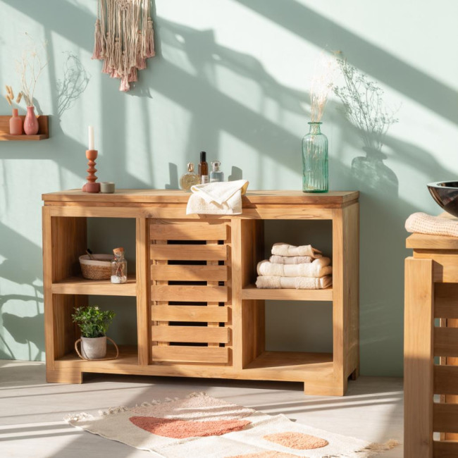 Meuble bas de rangement en teck massif 120 cm