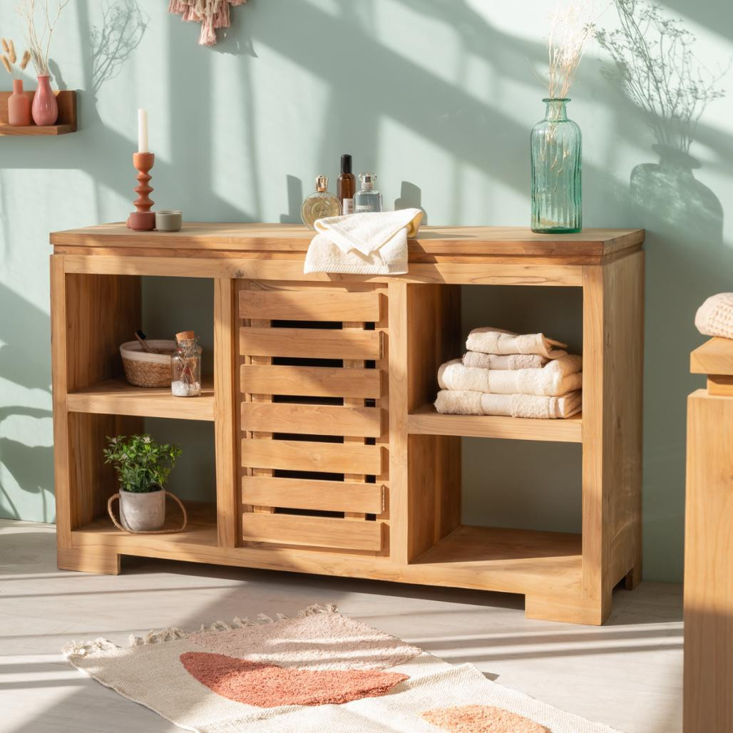 Meuble bas de rangement en teck massif 120 cm Meuble bas de rangement en teck massif 120 cm