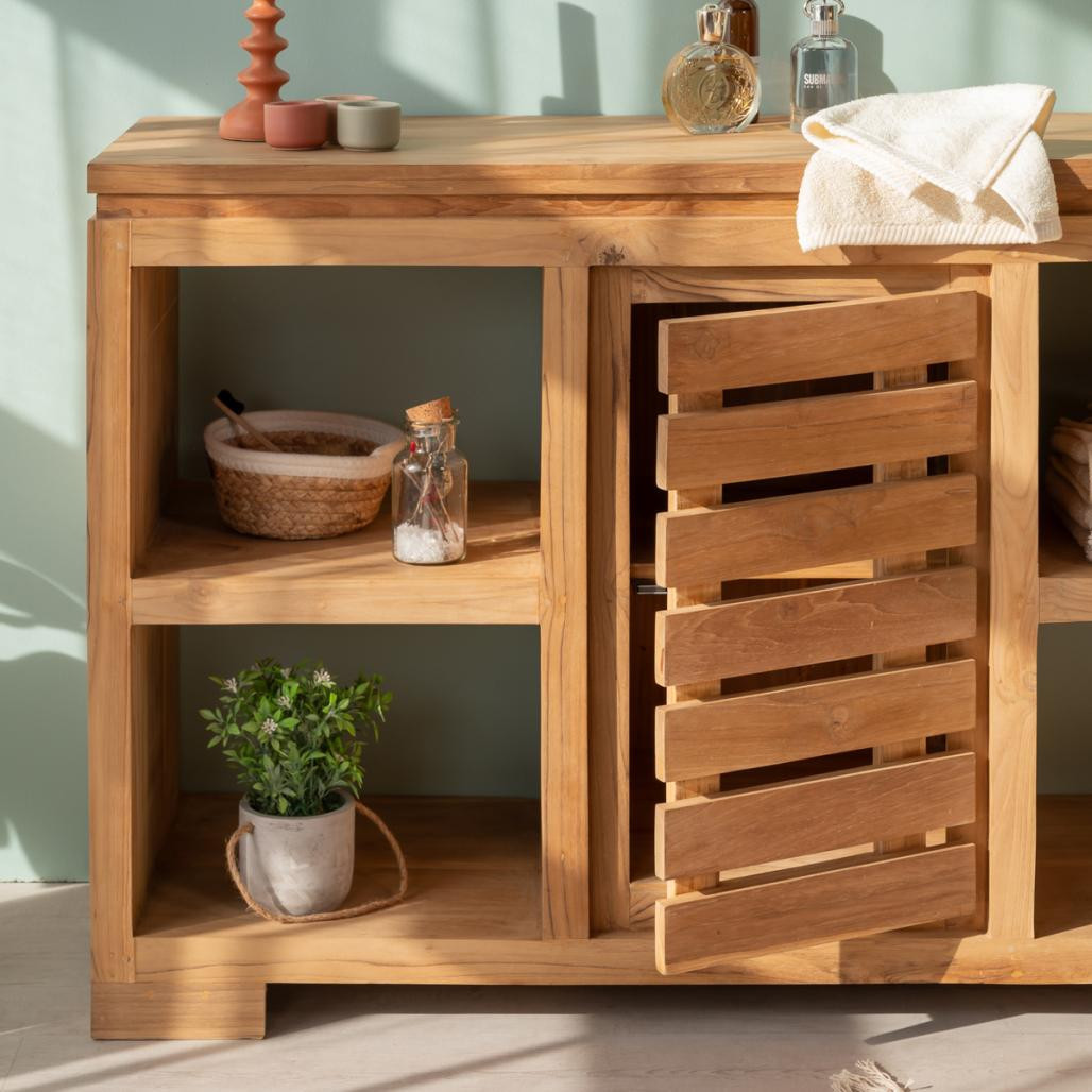 Meuble bas de rangement en teck massif 120 cm Meuble bas de rangement en teck massif 120 cm