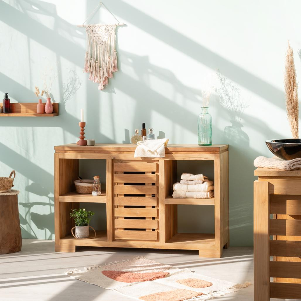 Meuble bas de rangement en teck massif 120 cm Meuble bas de rangement en teck massif 120 cm