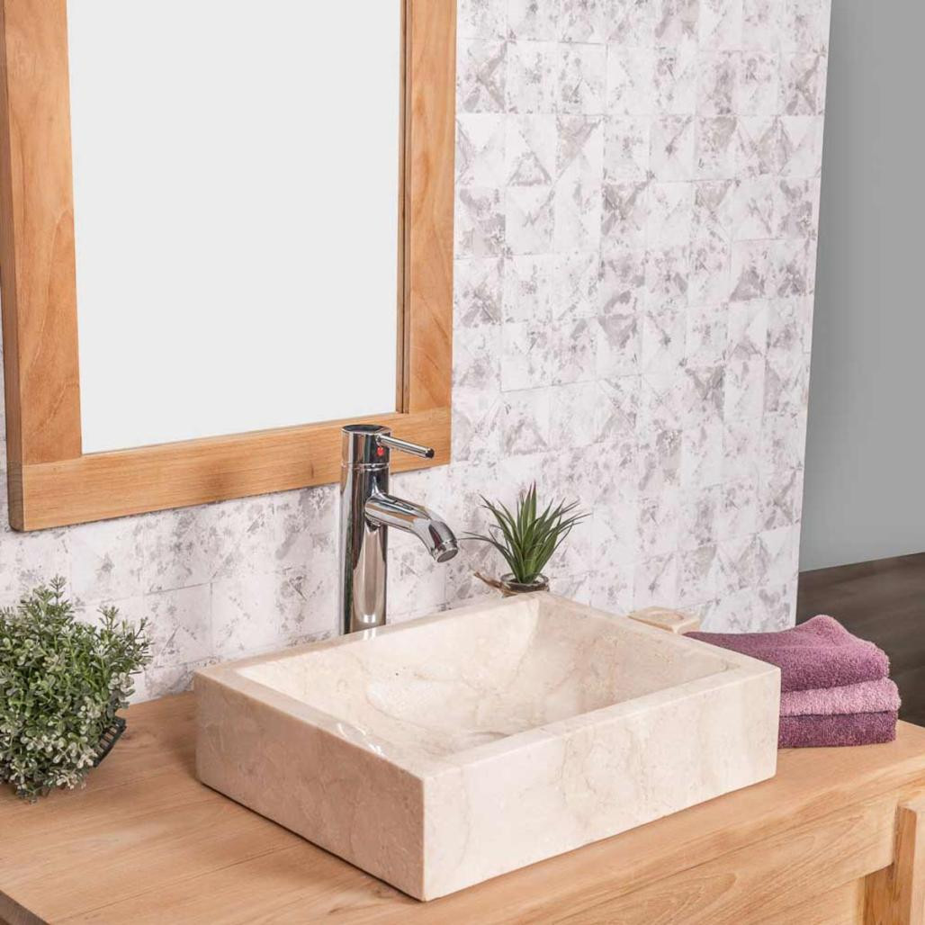 Vasque salle de bain à poser Alexandrie rectangle 30cm x 40cm crème