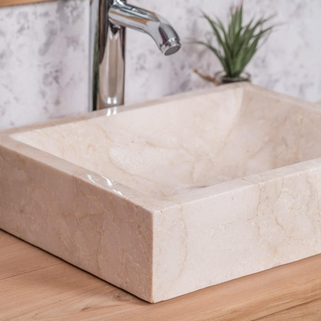 Vasque salle de bain à poser Alexandrie rectangle 30cm x 40cm crème