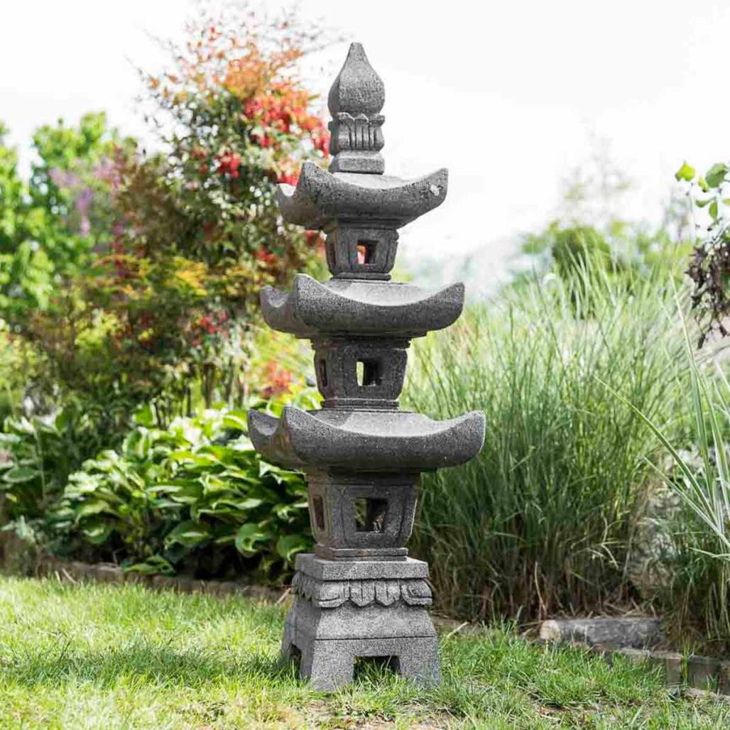 Lanterne Solaire De Jardin Japonaise En Forme De Pagode - Résine - Ø17cm - Éclairage Ambiance Ambré - Pour Extérieur