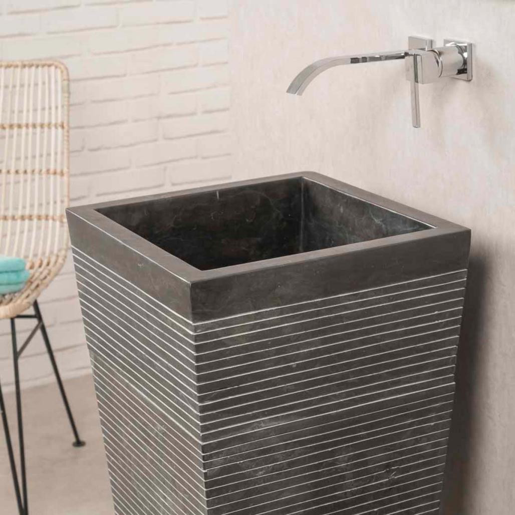 Vasque salle de bain sur pied en pierre carré Guizeh noir Vasque salle de bain sur pied en pierre carré Guizeh noir
