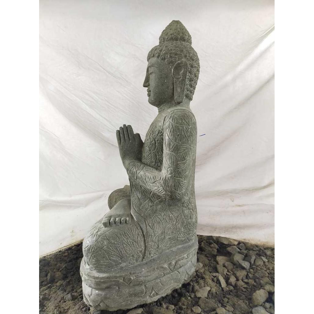 Statue jardin extérieur bouddha pierre volcanique position priere 1 m Statue jardin extérieur bouddha pierre volcanique position priere 1 m
