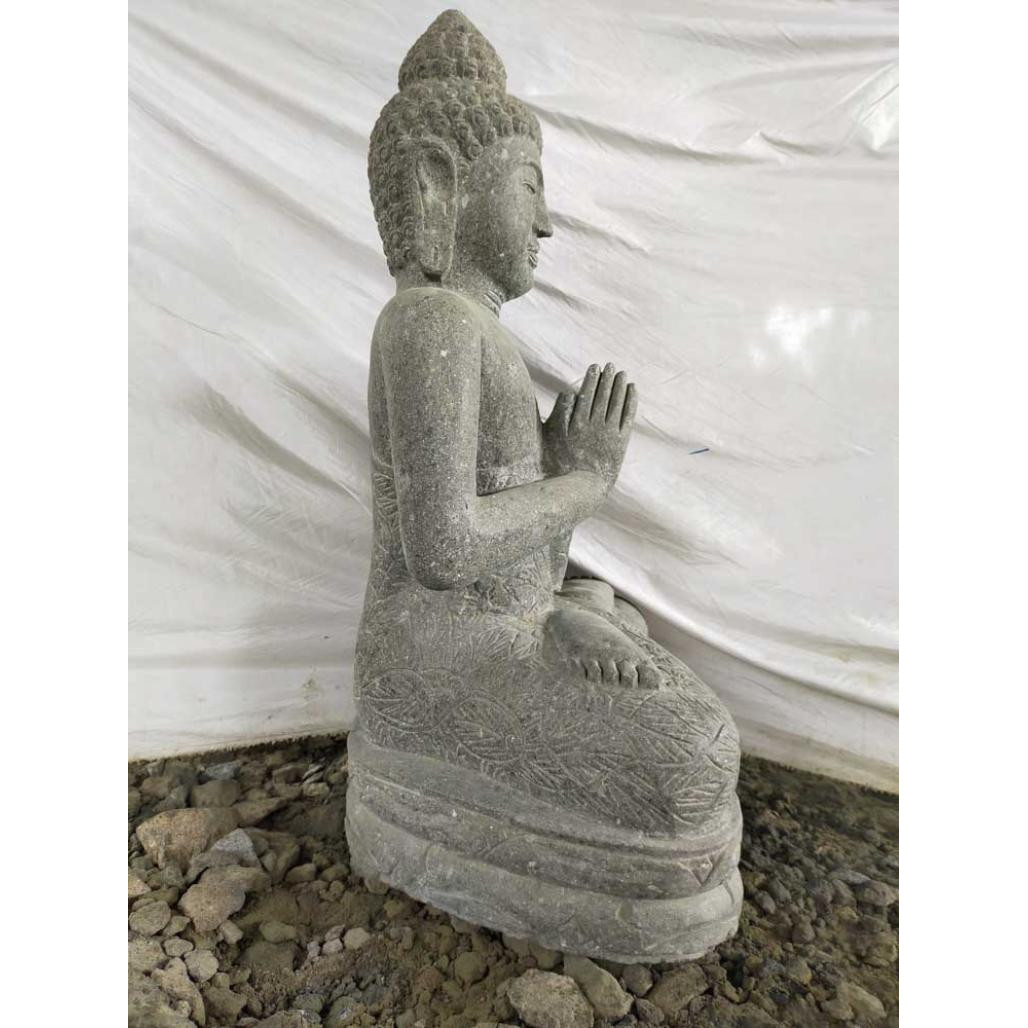 Statue jardin extérieur bouddha pierre volcanique position priere 1 m Statue jardin extérieur bouddha pierre volcanique position priere 1 m