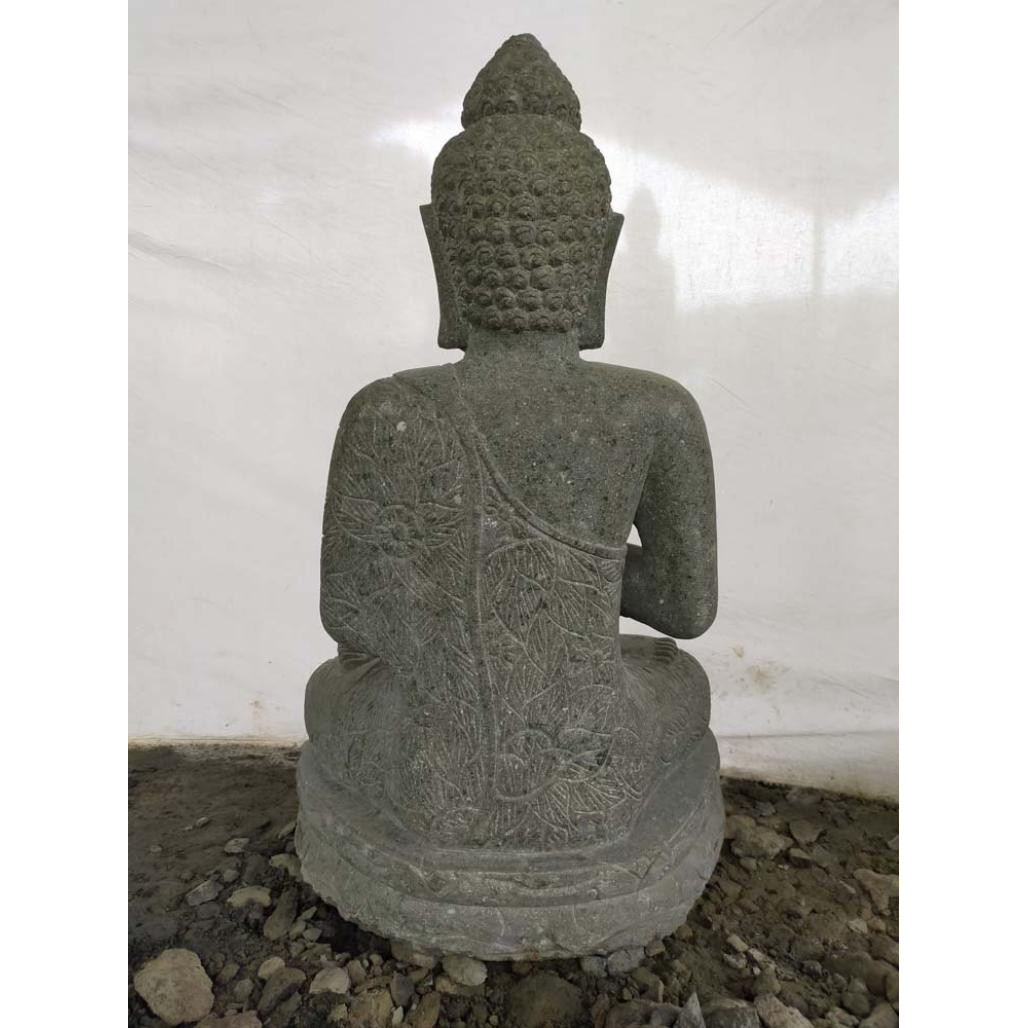 Statue jardin extérieur bouddha pierre volcanique position priere 1 m Statue jardin extérieur bouddha pierre volcanique position priere 1 m