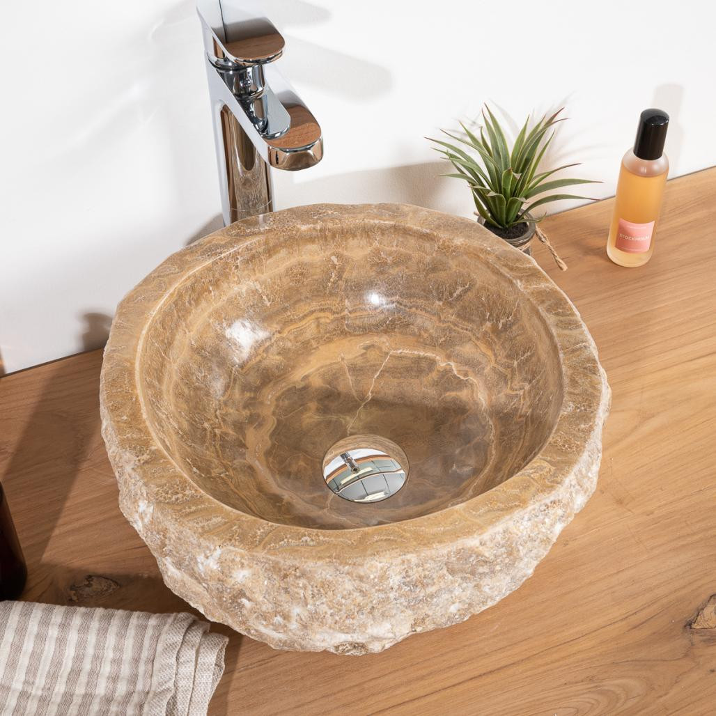 Vasque de salle de bain à poser en pierre Onyx 30-35 cm