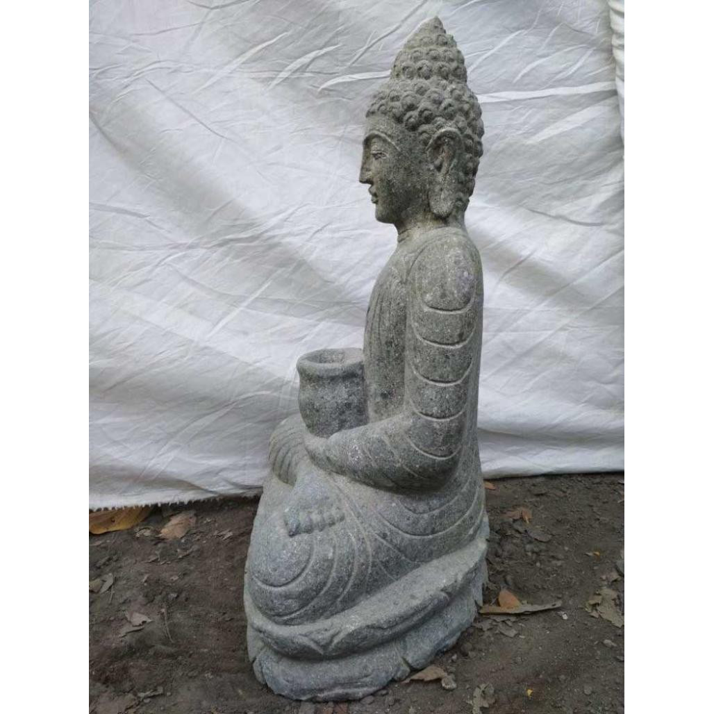Statue de jardin bouddha en pierre position offrande 80 cm Statue de jardin bouddha en pierre position offrande 80 cm
