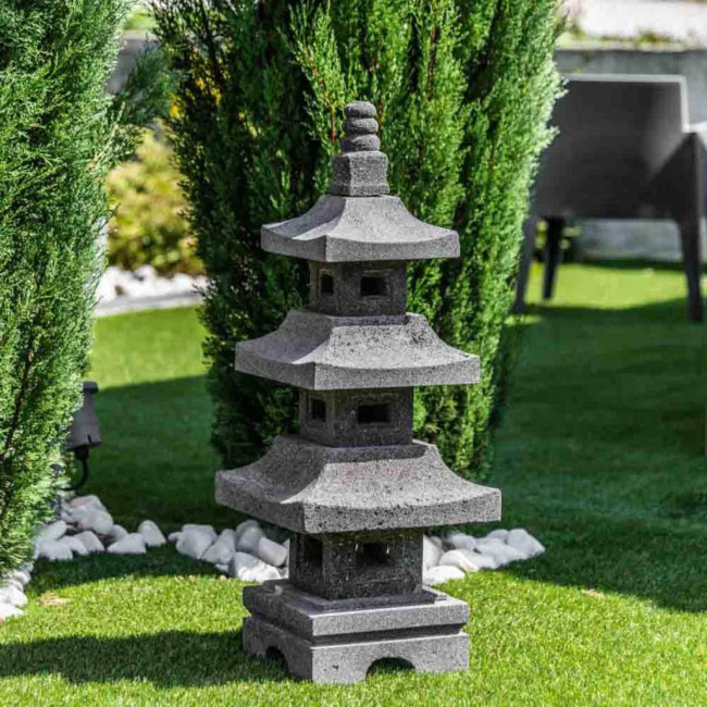 Lanterne japonaise pagode en pierre de lave de 80 cm