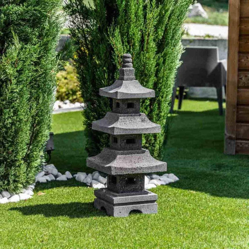 Lanterne japonaise pagode en pierre de lave de 80 cm Lanterne japonaise pagode en pierre de lave de 80 cm