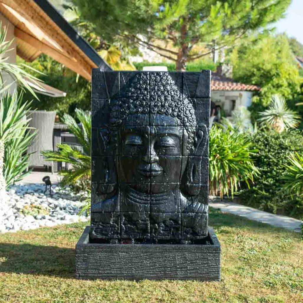 Fontaine de jardin mur d'eau visage de bouddha 1 m 50 noir
