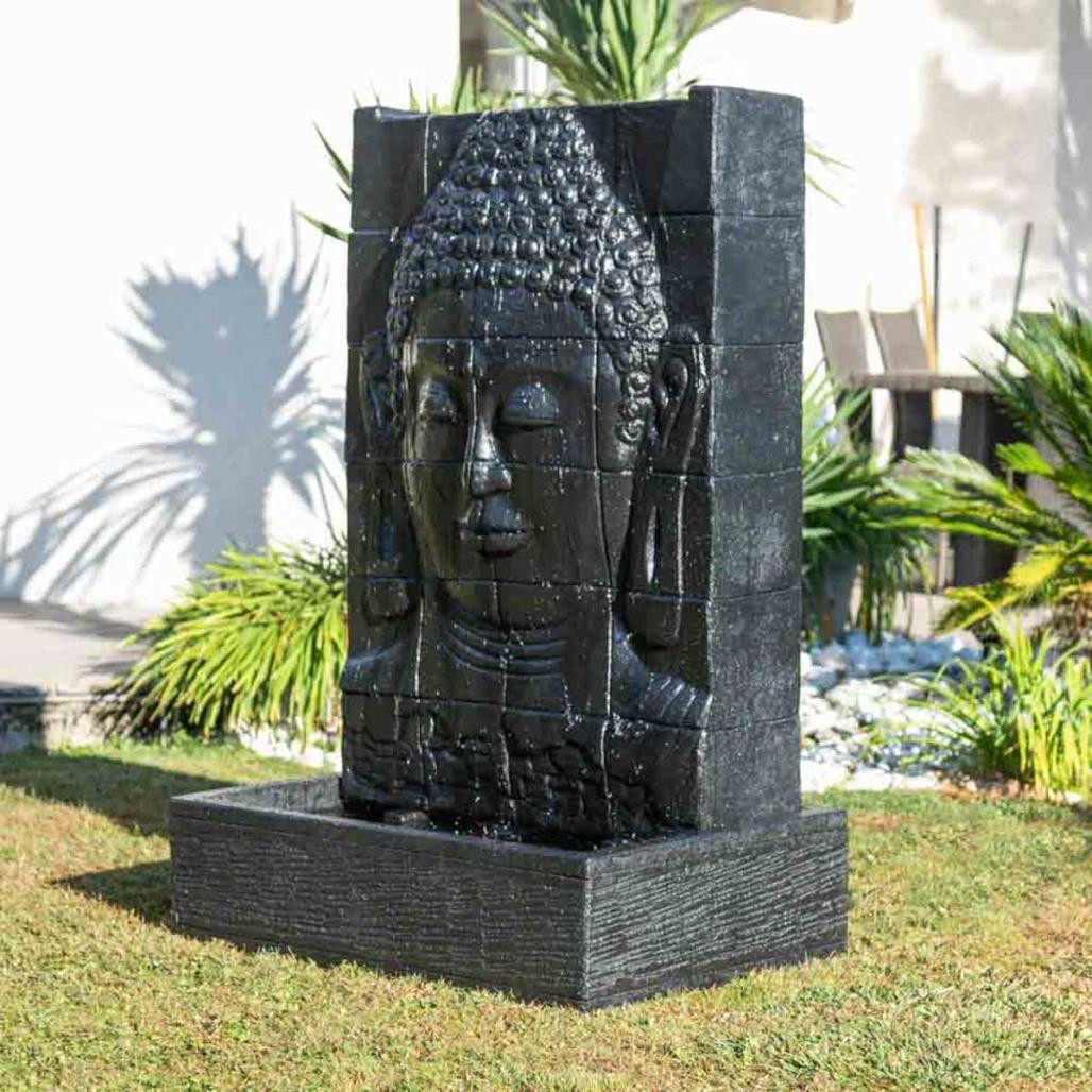 Fontaine de jardin mur d'eau visage de bouddha 1 m 50 noir