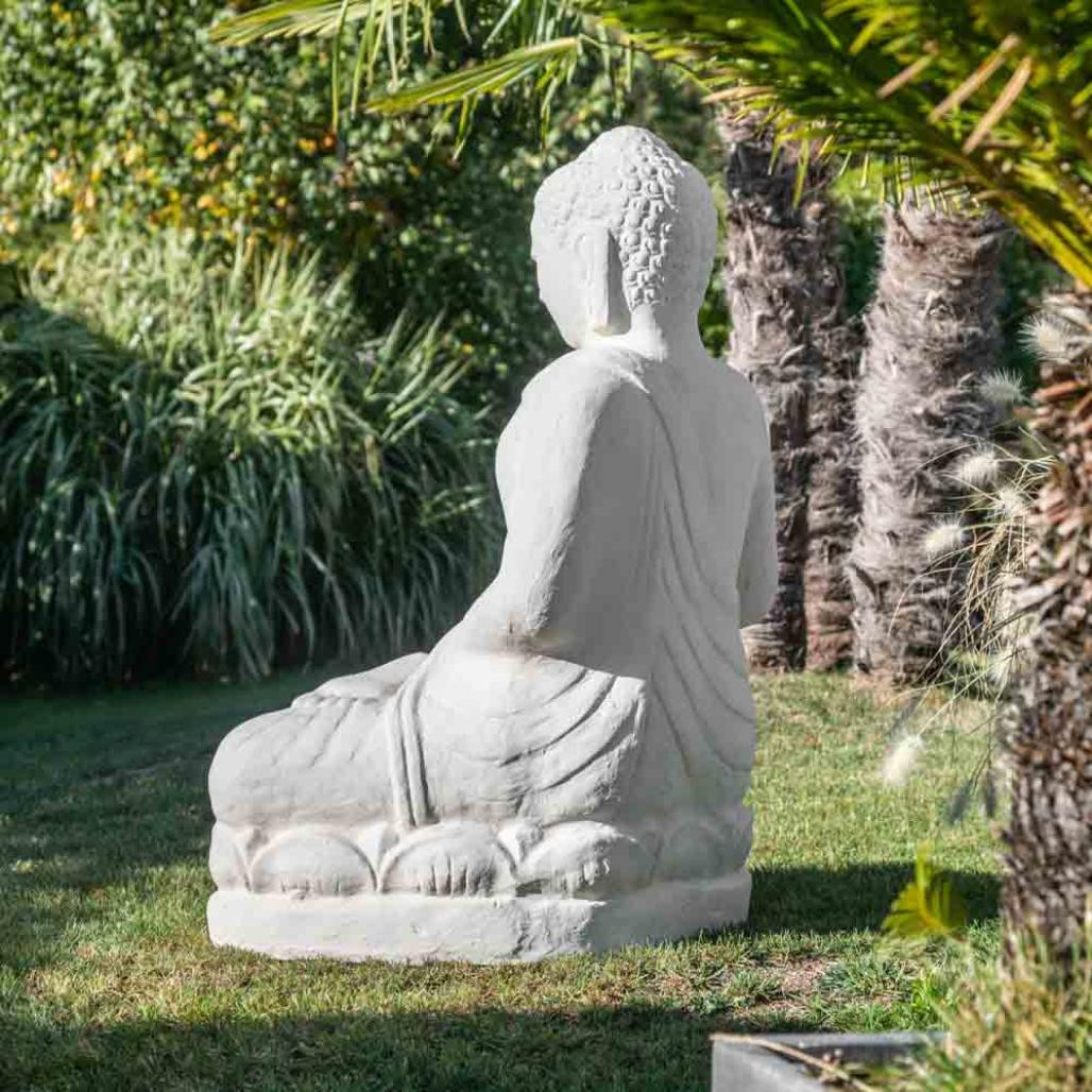 Statue jardin bouddha assis fibre de verre offrande 105cm blanc Statue jardin bouddha assis fibre de verre offrande 105cm blanc