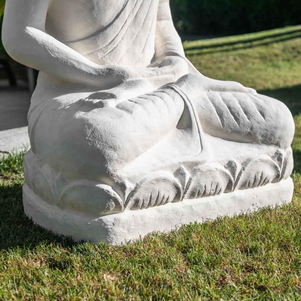 Statue jardin bouddha assis fibre de verre offrande 105cm blanc Statue jardin bouddha assis fibre de verre offrande 105cm blanc
