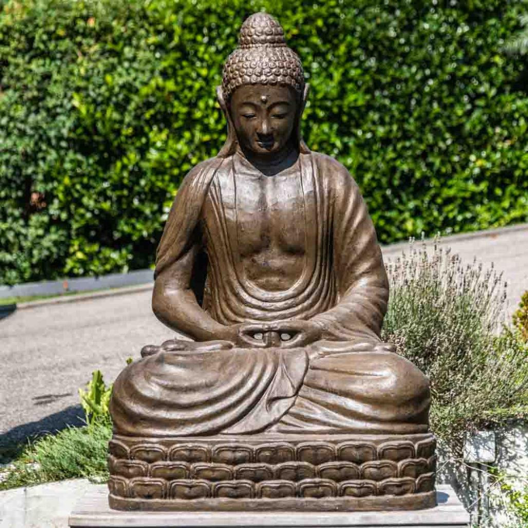 Statue jardin bouddha assis fibre de verre position chakra 150cm brun Statue jardin bouddha assis fibre de verre position chakra 150cm brun