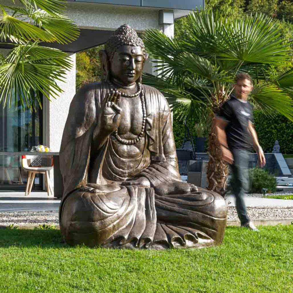 Grande statue 2 m bouddha assis en fibre de verre position offrande Grande statue 2 m bouddha assis en fibre de verre position offrande