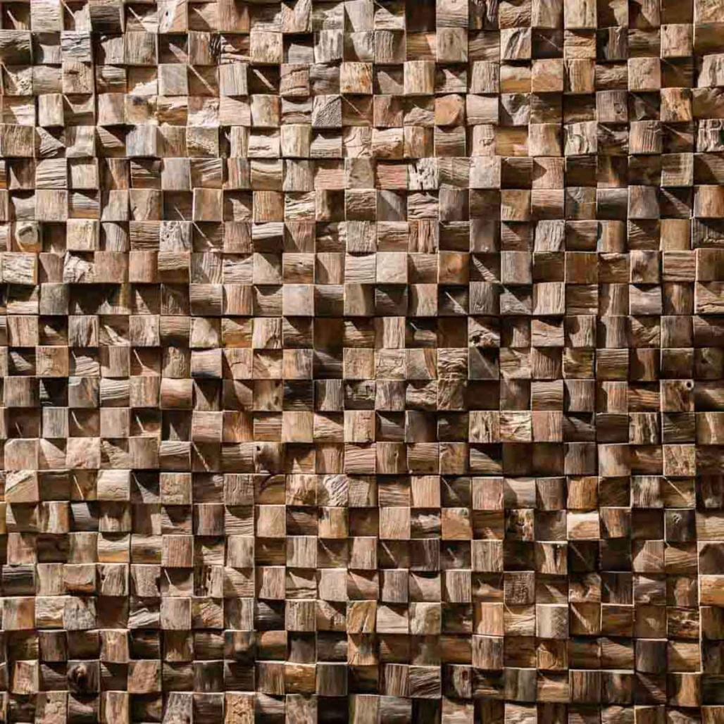 Parement mosaïque en teck recyclé naturel carré 20cm x 55cm