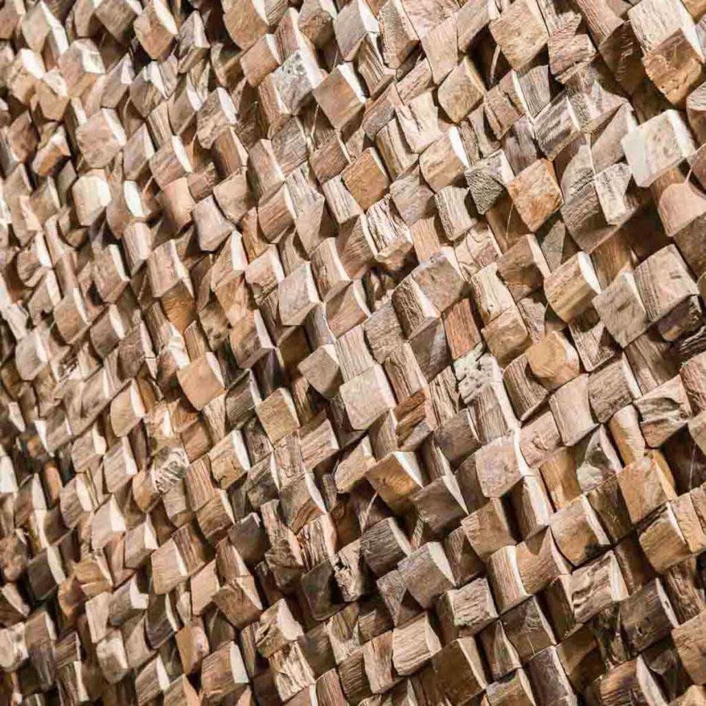 Parement mosaïque en teck recyclé naturel carré 20cm x 55cm