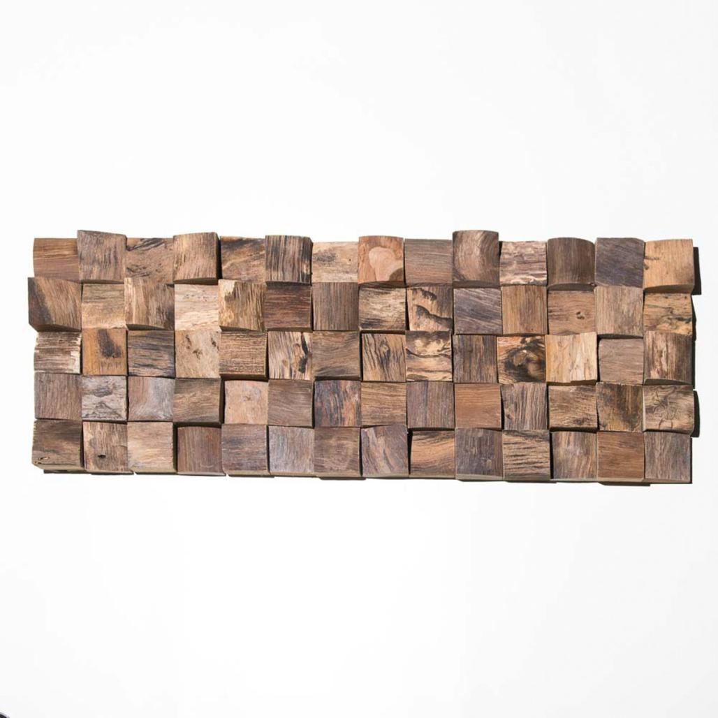 Parement mosaïque en teck recyclé naturel carré 20cm x 55cm