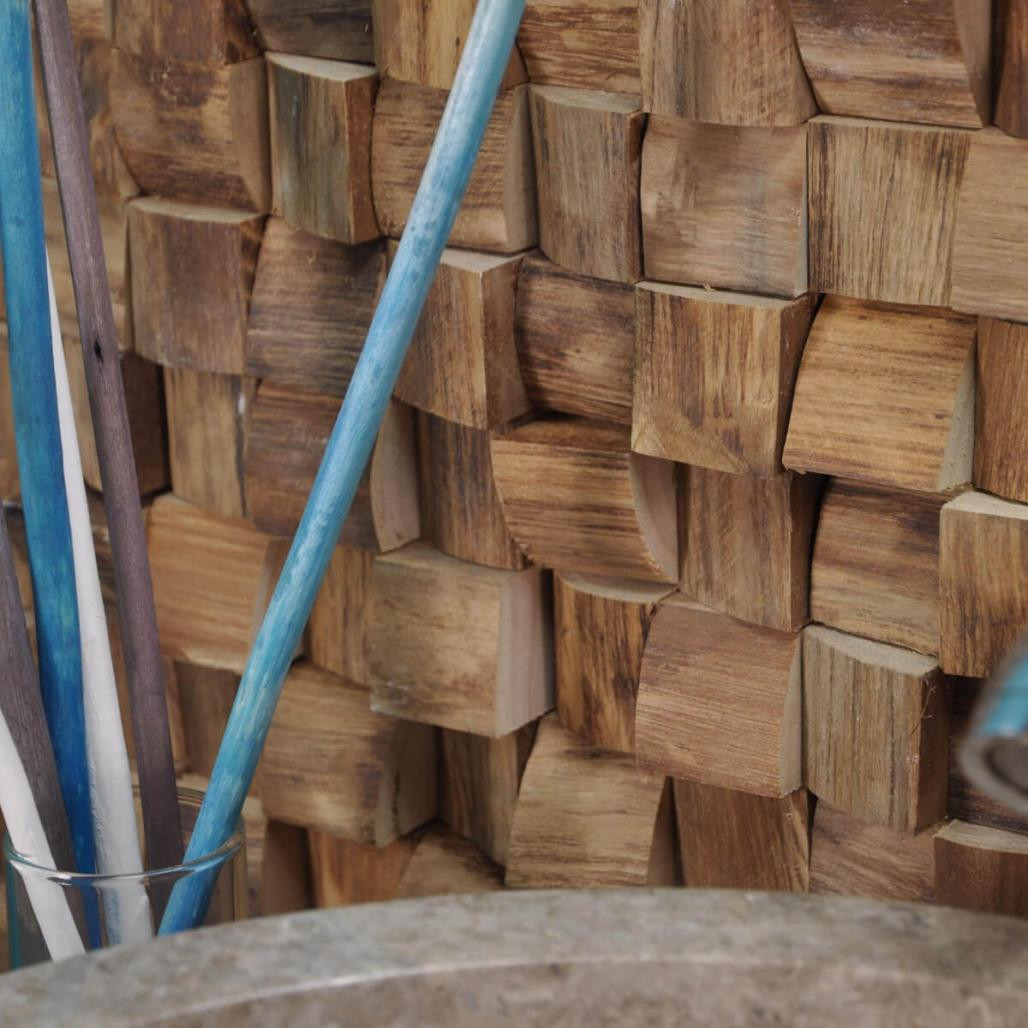 Parement mosaïque en teck recyclé naturel carré 20cm x 55cm