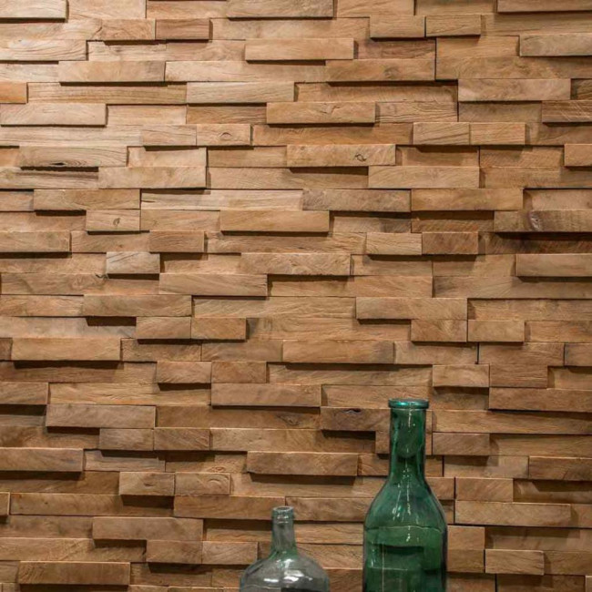 Revêtement parement en teck recyclé naturel barette 20cm x50cm