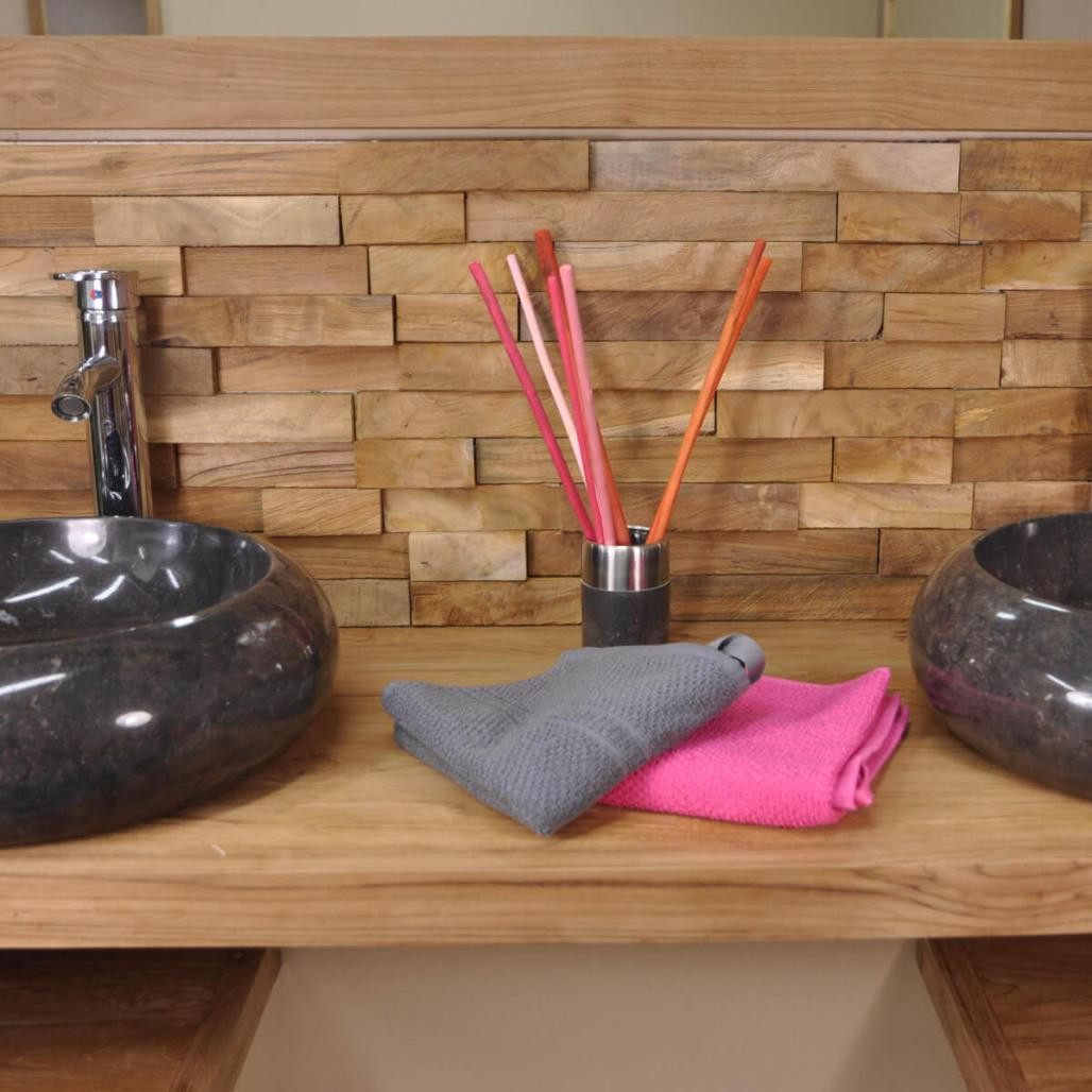 Revêtement parement en teck recyclé naturel barette 20cm x50cm