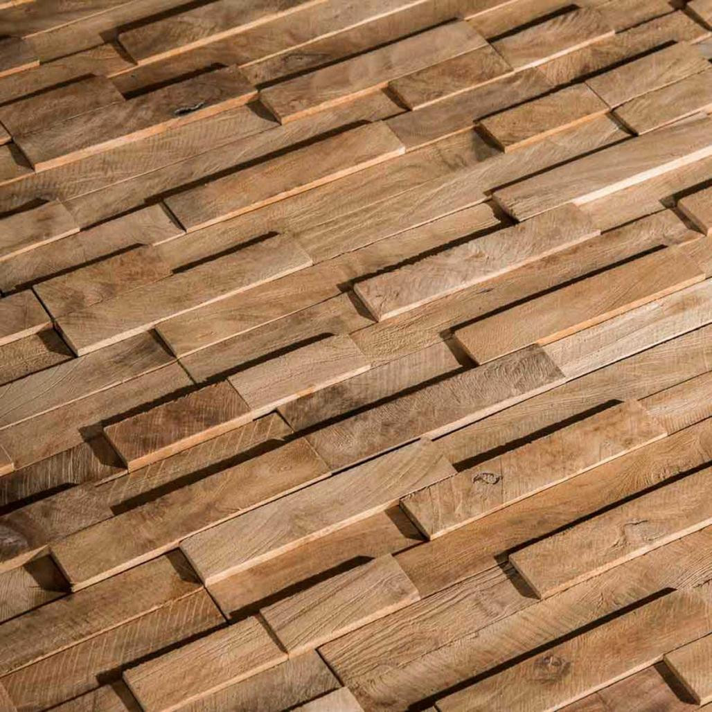 Revêtement parement en teck recyclé naturel barette 20cm x50cm