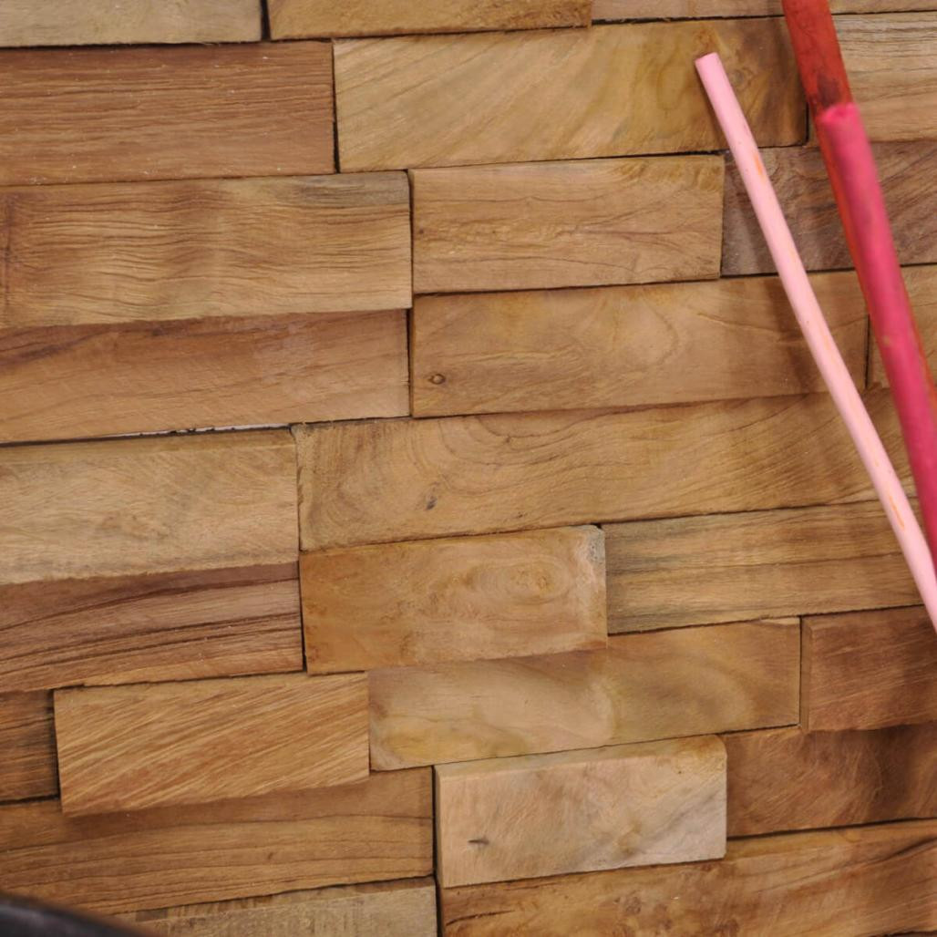 Revêtement parement en teck recyclé naturel barette 20cm x50cm