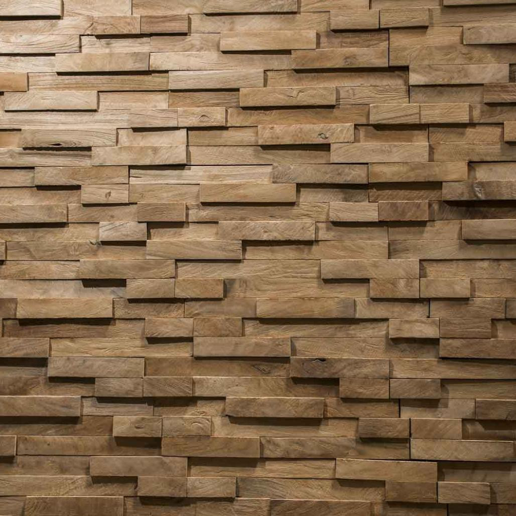 Revêtement parement en teck recyclé naturel barette 20cm x50cm