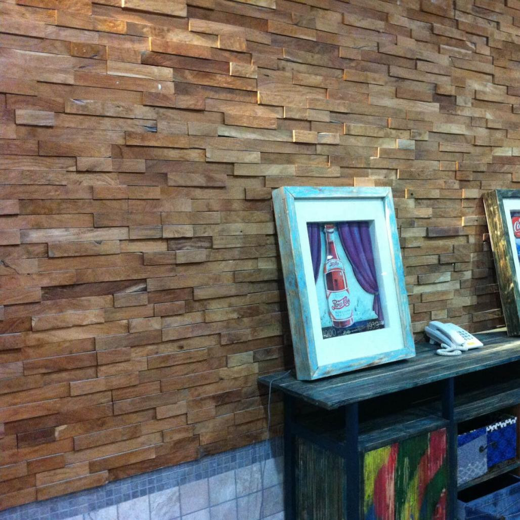 Revêtement parement en teck recyclé naturel barette 20cm x50cm