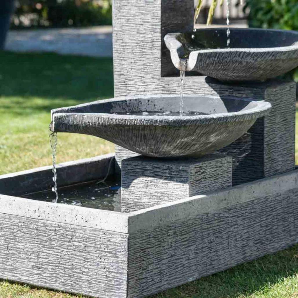 Fontaine de jardin à débordement bassin 3 vasques noire grise