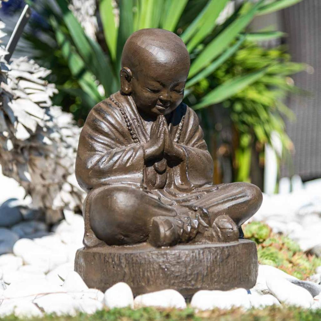 Statue moine shaolin brun antique 40 cm