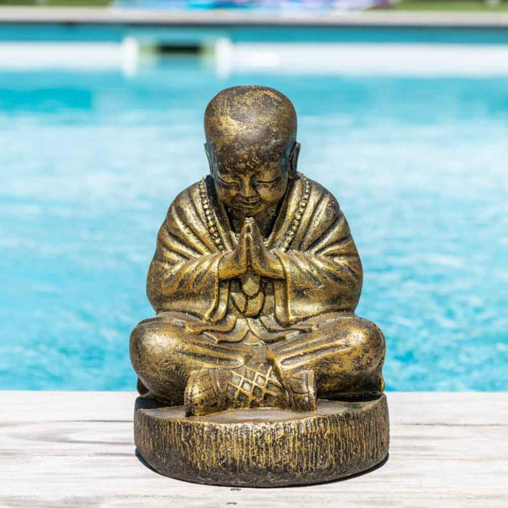 Statue moine shaolin assis doré 40 cm