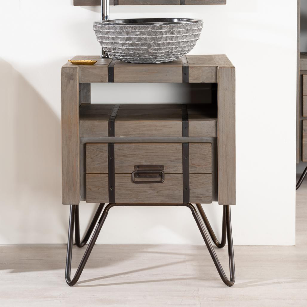 Meuble de salle de bain Loft en mindi et métal 60 cm gris Meuble de salle de bain Loft en mindi et métal 60 cm gris