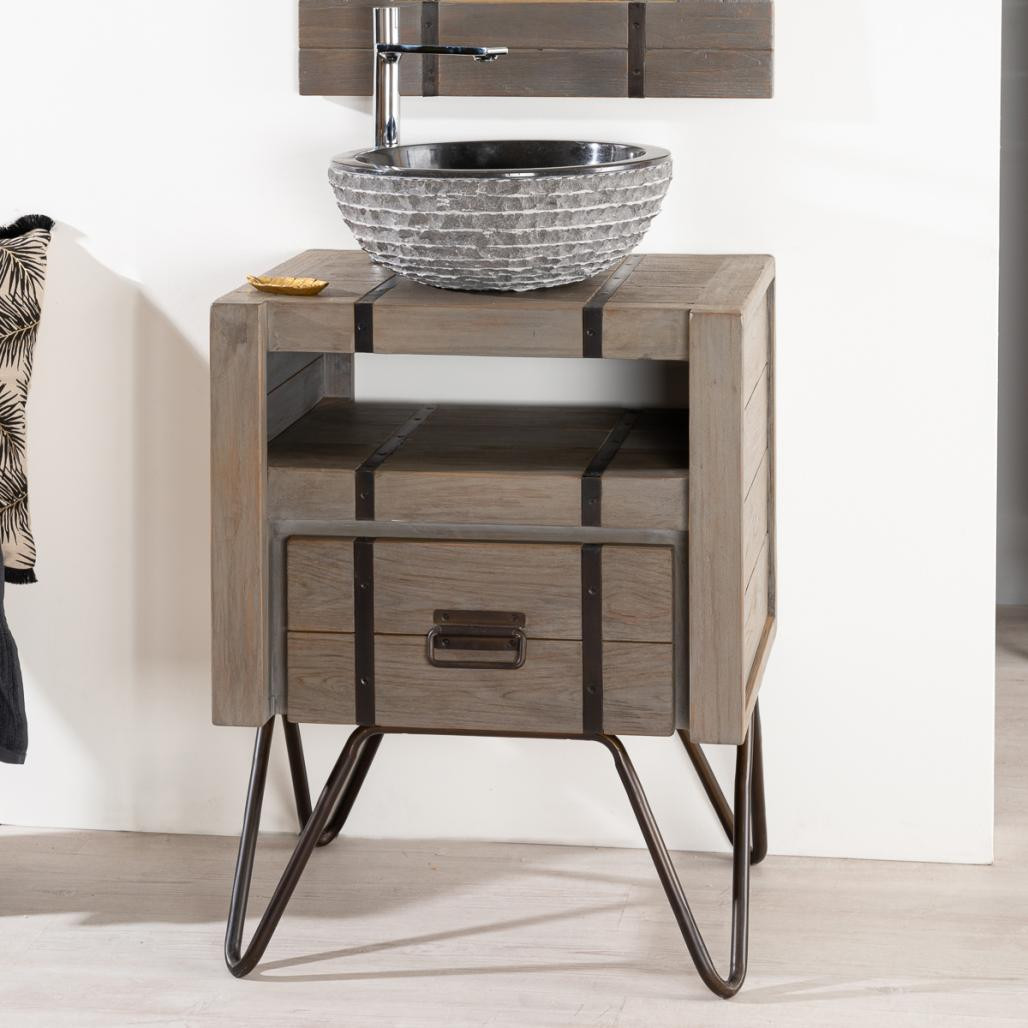 Meuble de salle de bain Loft en mindi et métal 60 cm gris Meuble de salle de bain Loft en mindi et métal 60 cm gris