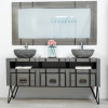 Meuble double de salle de bain Loft en mindi et métal 160 cm gris