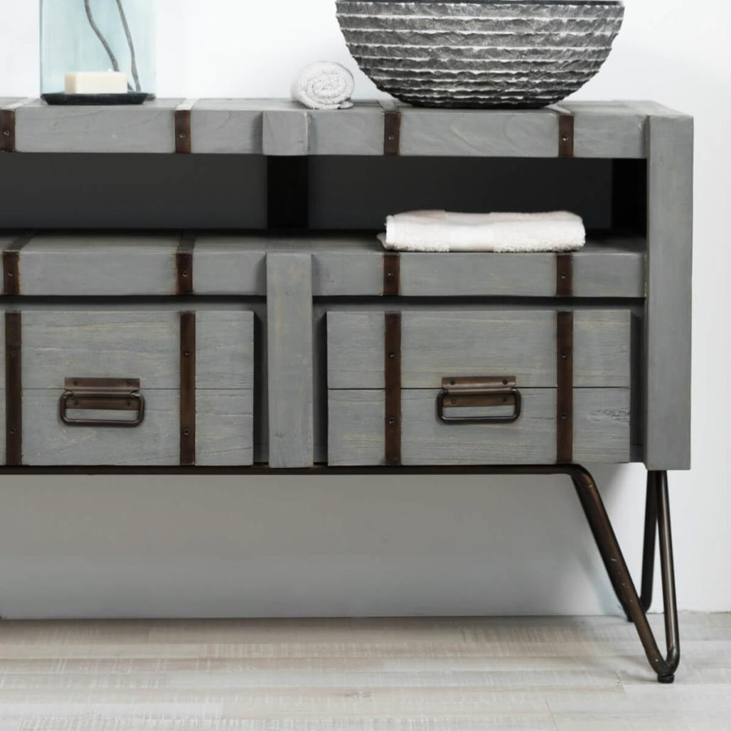 Meuble double de salle de bain Loft en mindi et métal 160 cm gris Meuble double de salle de bain Loft en mindi et métal 160 cm gris