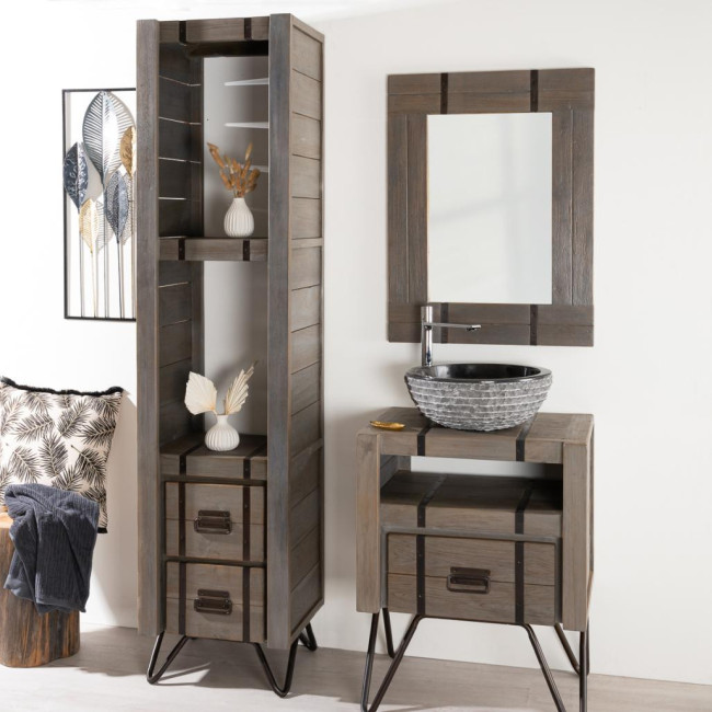Colonne de salle de bain Loft en bois et métal 190 cm gris