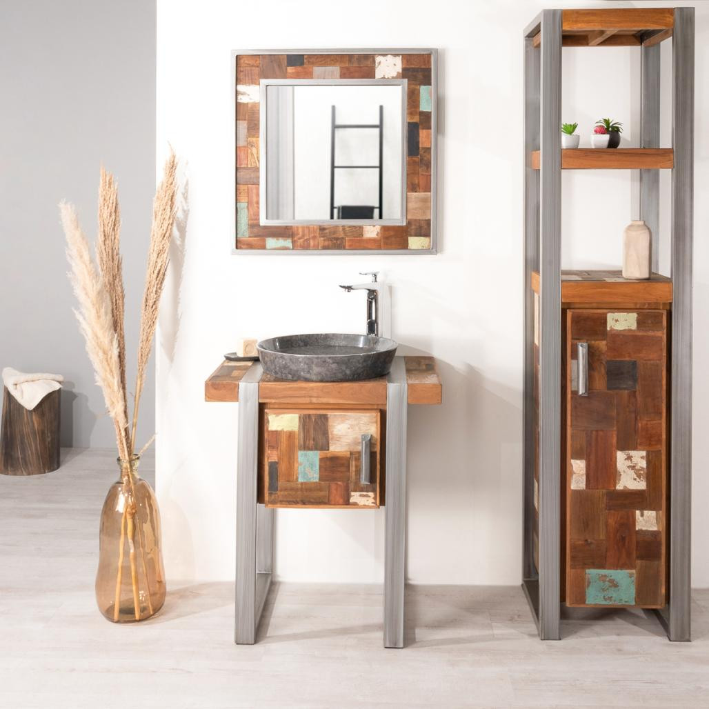 Meuble de salle de bain Factory teck métal 70 cm