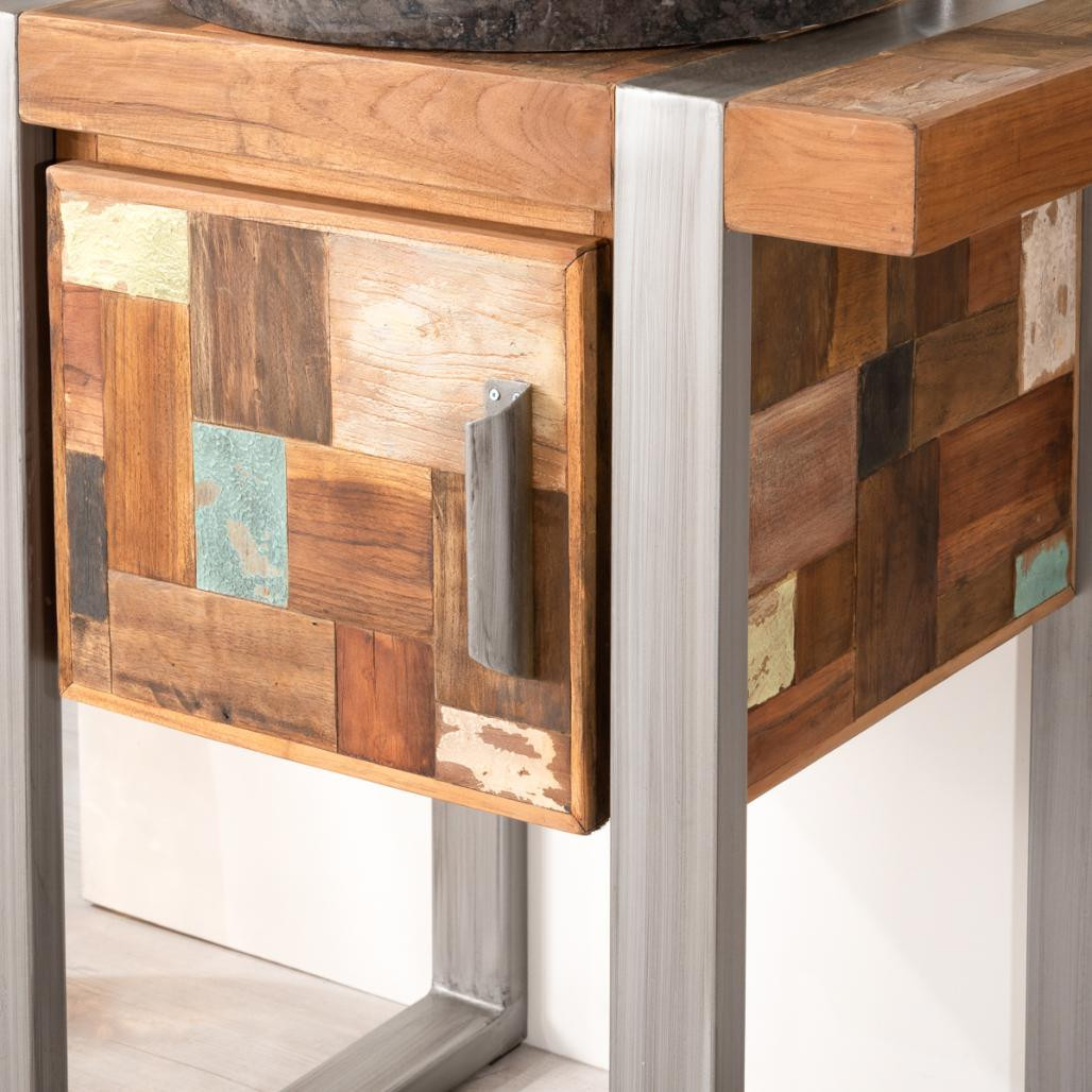 Meuble de salle de bain Factory teck métal 70 cm