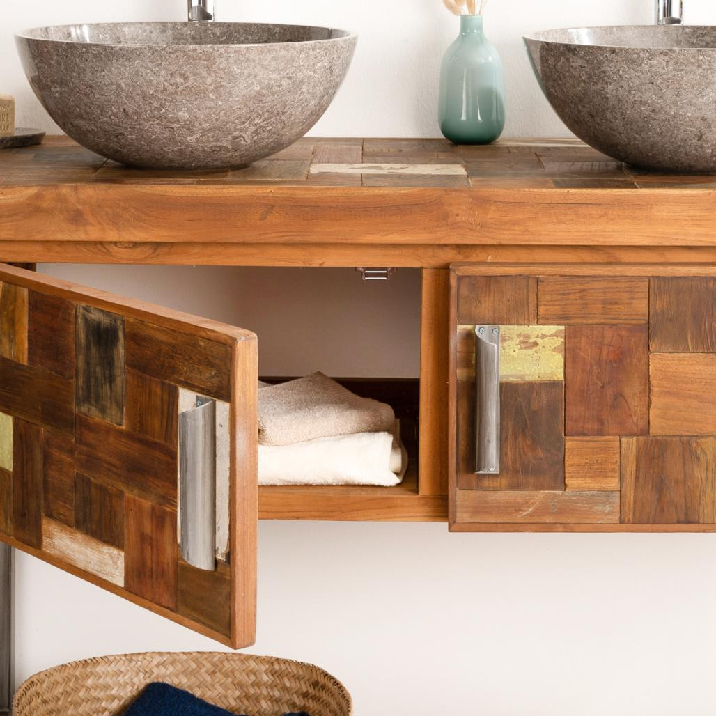 Meuble double de salle de bain Factory teck métal 140 cm