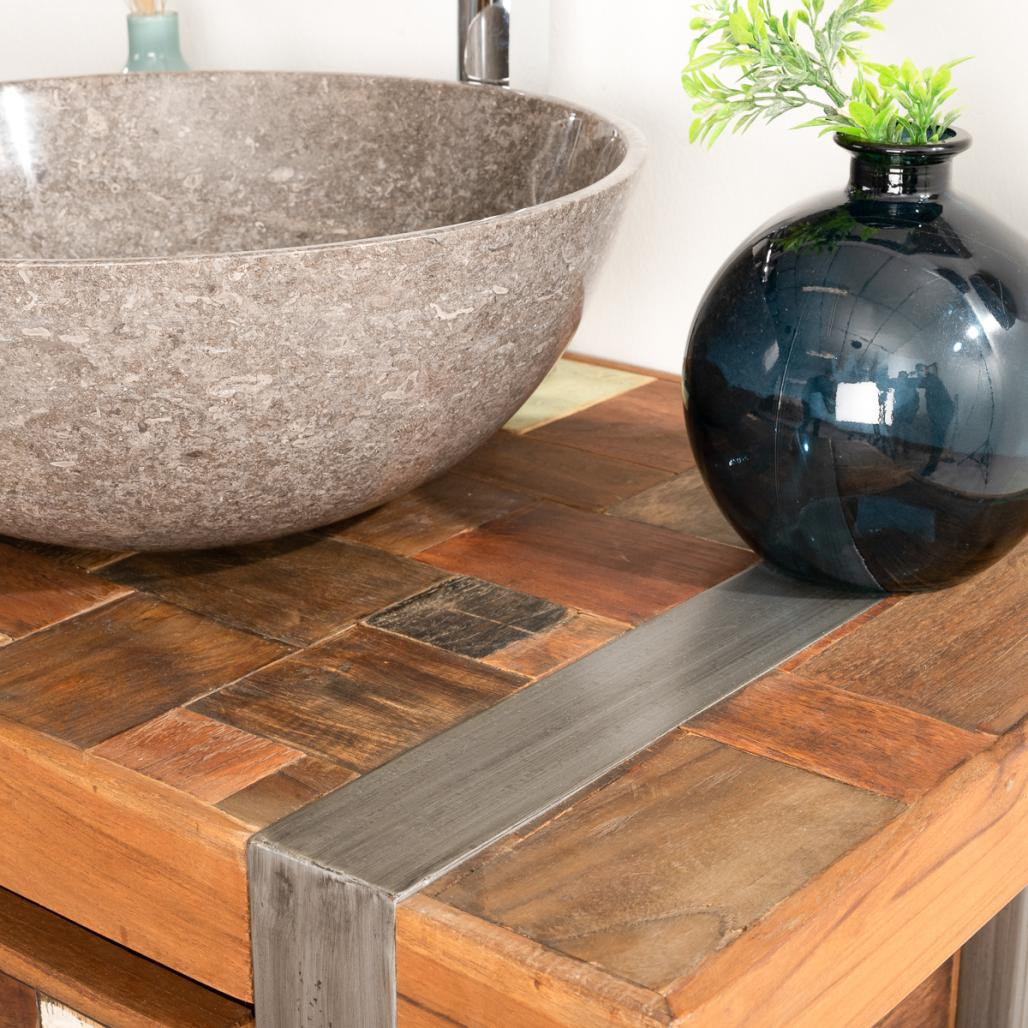 Meuble double de salle de bain Factory teck métal 140 cm