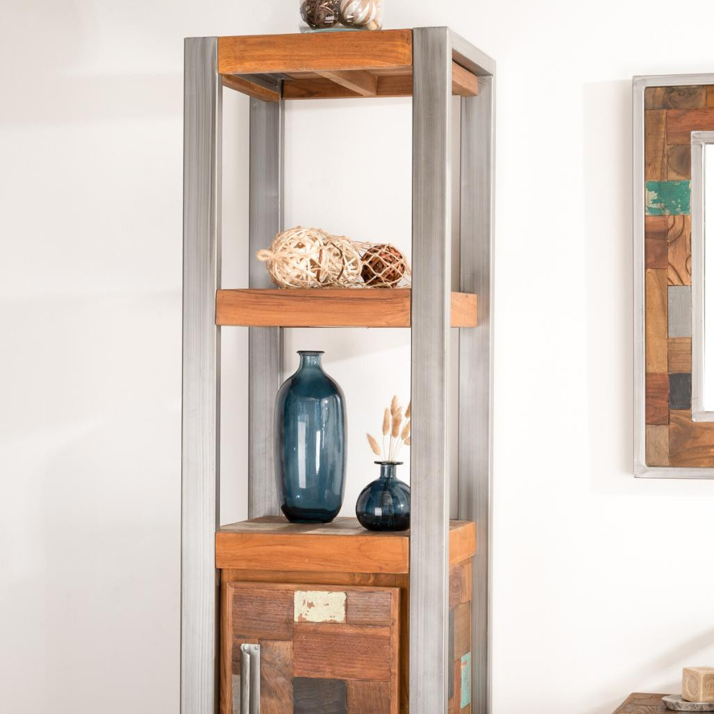 Meuble colonne de salle de bain Factory teck métal 190 cm