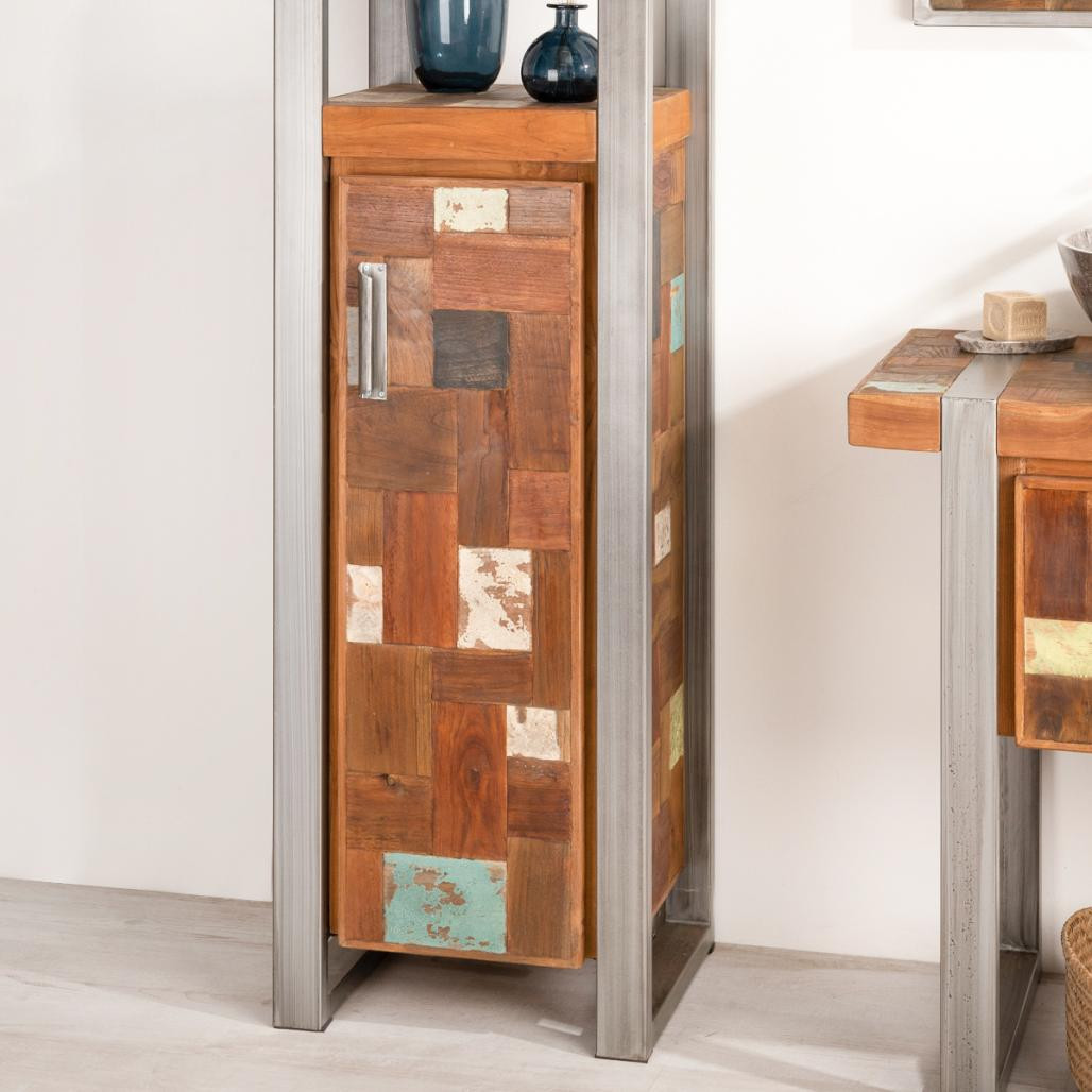 Meuble colonne de salle de bain Factory teck métal 190 cm