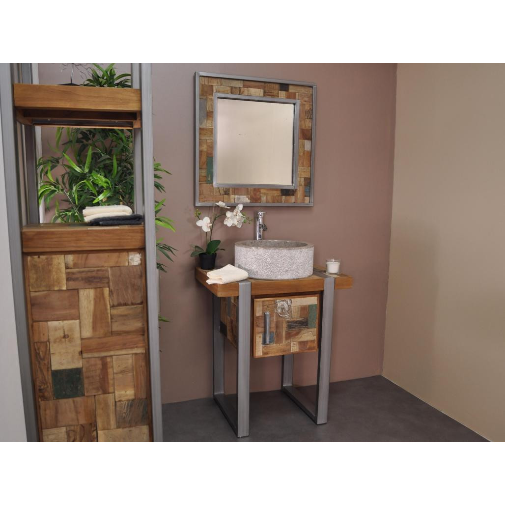 Miroir de salle de bain Factory teck métal 70x70 Miroir de salle de bain Factory teck métal 70x70