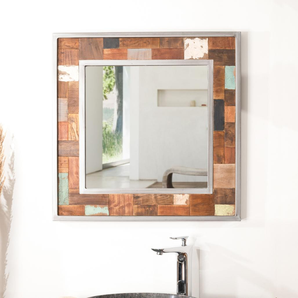 Miroir de salle de bain Factory teck métal 70x70 Miroir de salle de bain Factory teck métal 70x70
